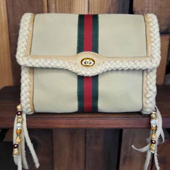 Gucci Sherry line bag braided louis vuitton fringe revamped upcycled - Picture 7 of 15